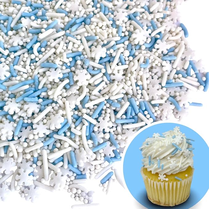 Manvscakes, Natural Sprinkles, No Artificial Dyes, Snowflake Edible Sprinkles, Holiday Cake Decorations, Dessert, Cookies, 3 ounces, Christmas Sprinkles, Winter Baking, Gluten Free, Blue Sprinkle