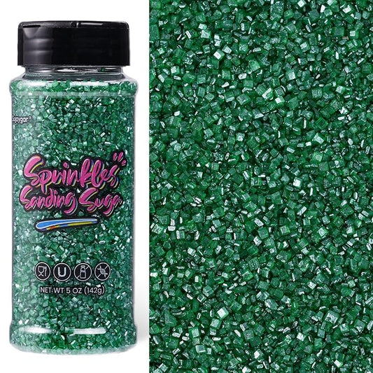 Christmas Green Sprinkles, 5oz Edible Dark Green Sanding Sugar for Cake Decorating Cupcake Toppings Chocolate Ice Cream Cookies Baking Dessert Wedding Party Food Supplies