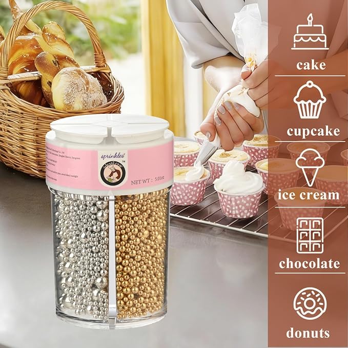 HeDeon&Rles Edible Preals Sprinkles for Baking Black White Gold Silver Pearls Mix Sprinkles for Cake Cupcake Pancake Ice Cream Decoration