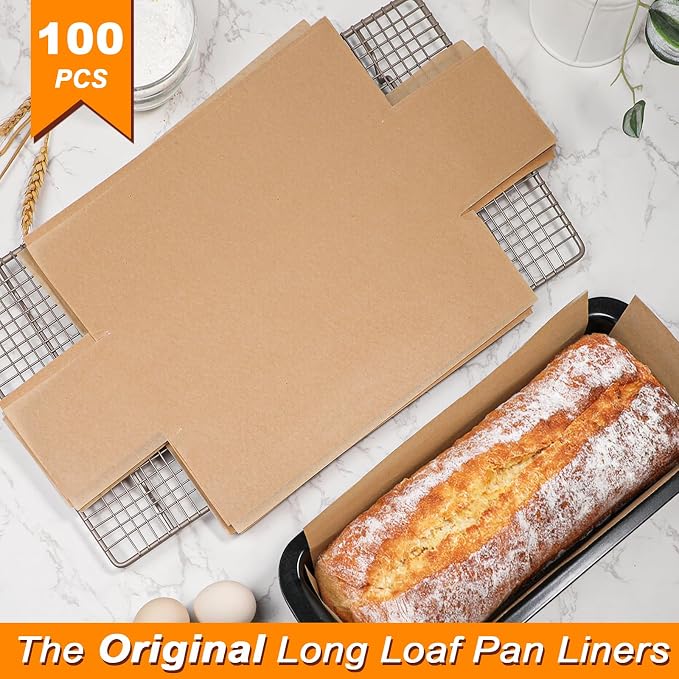 Webake Unbleached Parchment Paper Large Loaf Pan Liners for 13" x 5" Long Baking Bread, Original Precut, Non Toxic 100 Pcs