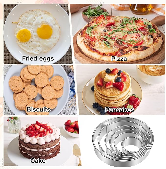 6 Inch Round Cookie Mold, Circle Cookie Cutter 8 Piece Round Cookie-Cutter & Scraper & Silicone Pastry Brush Set for Pastry,Donut,Fondant,Cake,Cookies, Diameter (2, 3, 3.7, 4.3, 5.3, 6 Inch)