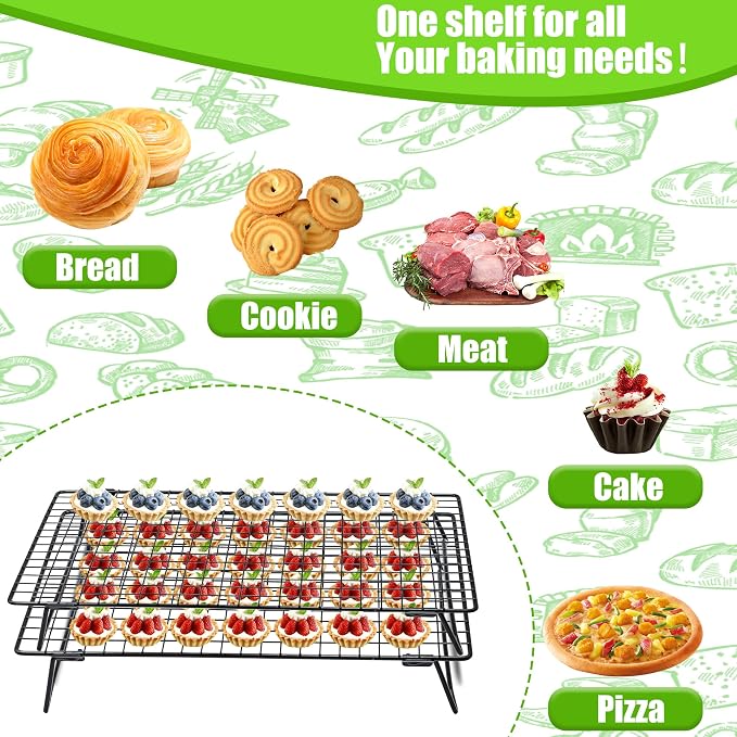 Stackable Cooling Rack for Cooking and Baking, 2 Pack Wire Cooling Rack with Collapsible Legs for Cooling Cookie, Cake, Pizza, Roasting, Grilling, Drying(13.4"*9.3")