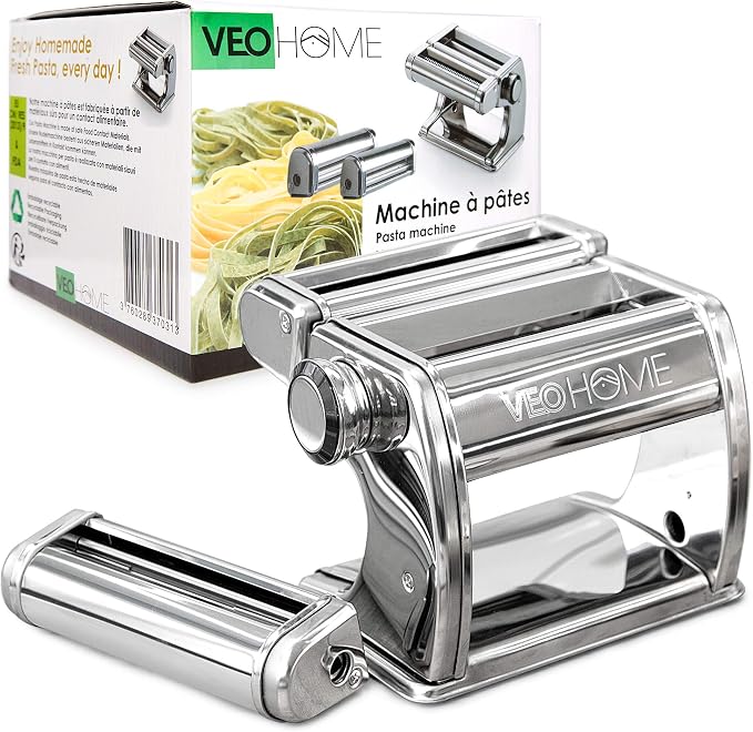 Manual Pasta Maker with Dryer - Multi-Pasta Stainless Steel Italian Flat Dough Machine with Adjustable Setting, Sharp Cutter, and Hand Crank - Fresh Homemade Noodles, Spaghetti, Lasagne | By VeoHome…