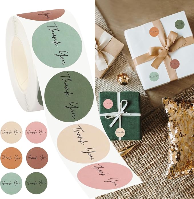 1000Pcs Thank You Stickers 1'' Label Stickers Roll 6 Colors Small Business Sticker Seal Sticker for Packaging Paper Decal Box Gift Sealing Labels for Shopping Bottle Canning Wraps (Modern Boho)