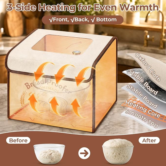 Folding Bread Proofing Box with 50-113℉ Temp Control & 48H Timer, Dough Proofer with Hygrometer, Metal Rack, Recipes, Sourdough Starter Warmer Sourdough Proofer Box for Making Bread, Pizza, Yogurt