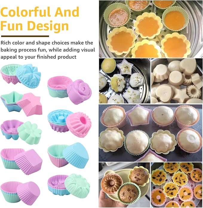 36Pcs Silicone Donut Mold, Non-Stick Muffin Liners, Reusable Bagel Baking Cups, 9 Types Stackable Donut Trays, Heat Resistant Bakeware for Bagel Muffin Jelly