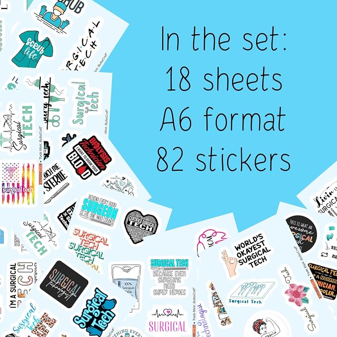 100Pcs Surgical Tech Stickers, Surgery Stickers for Water Bottle and Laptop - Scrub Tech Party Supplies & Decorations, Waterproof Vinyl Decals, Gifts for Women & Men