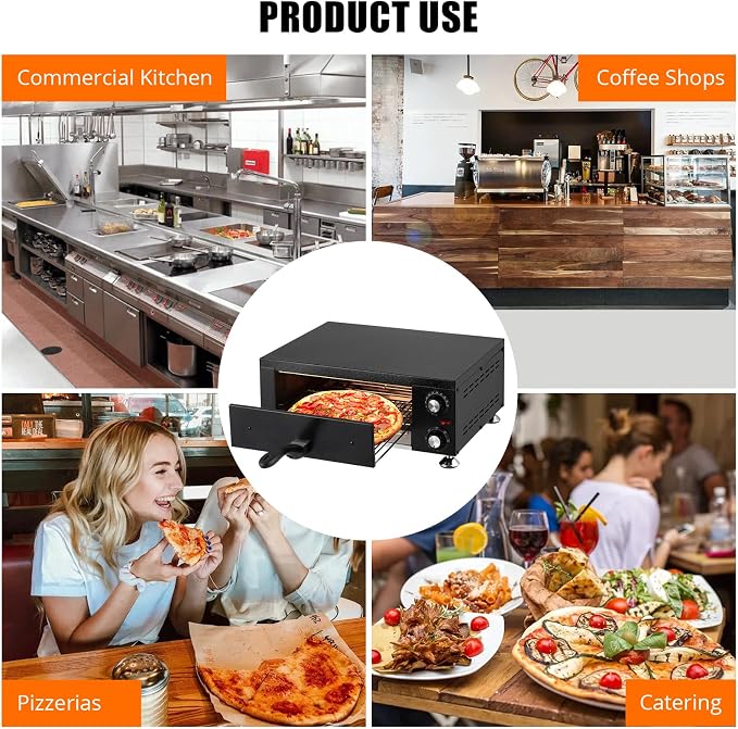 Commercial Pizza Oven Countertop, 14" Electric Pizza Oven for Indoor Use, Stainless Steel Electric Oven with Timer, Removable Crumb Tray, for Home Kitchen, Restaurant