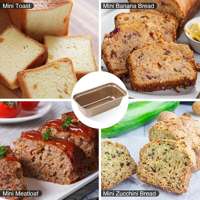 12PCS Mini Loaf Pans for Baking Bread, 6 x 3 x 2 Inches Small Banana Bread Pan Nonstick, Rectangle Carbon Steel Baking Pan for Homemade Bread Meatloaf Loaf Cake, Oven Available, Gold