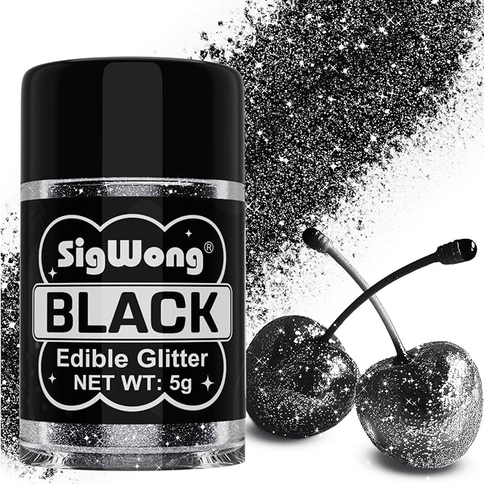 Black Edible Glitter - 5g Food Grade Cake Decorating Shimmering Glitter, Edible Sprinkle Luster Dust for Drinks, Chocolates, Fondant, Strawberries, Cupcakes, Candy, Easter Cookie - Vegan