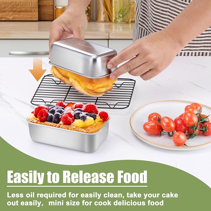 P&P CHEF Stainless Steel Mini Bread Loaf Pans, 10 PCS, Lasting & Rust-free | 6.3 x 3.5 Inch, Small Size for Air Fryer & Oven, Ideal for Bread, Meatloaf, Cake and Brownies, Food Grade, Dishwasher Safe