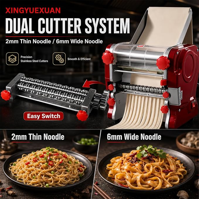 XINGYUEXUAN Electric Pasta Making Machine Commercial Noodle Spaghetti Maker Dough Roller with 2mm/6mm Cutter
