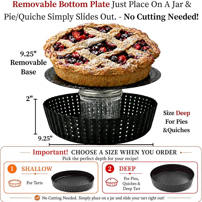 Why Holes: For The Crispiest Crusts. King Crispy's Deep Pie, Tart & Quiche Pan. A Non-Stick, Removable Bottom, Dishwasher Safe, Perforated Pie Pan Baking Plate Dish (9 inch x 2 Deep).