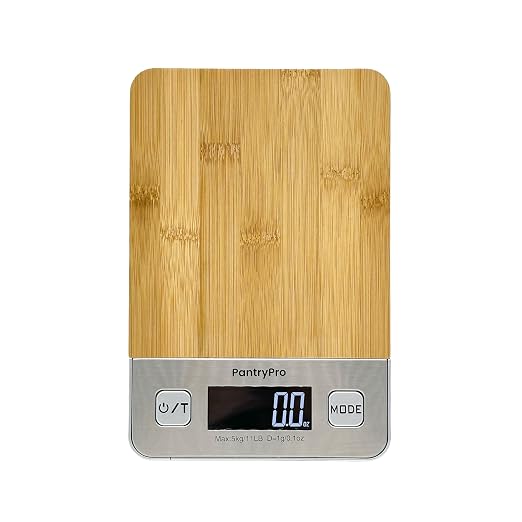 Bamboo Platform Digital Kitchen Scale - for Food Coffee Lab - LCD Display gram Ounces lb:oz - 11 LB/5 KG Capacity - Battery Included - Natural by The Display Guys