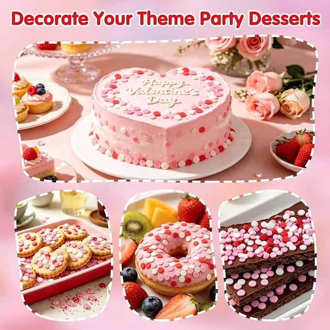 Edible Pink White Round Confetti Sprinkles 130g/4.58oz,Flat Sugar Sprinkles for Home Baking Cupcake Cookie Ice Cream Decorating,Resealable Bag,Ideal for Girl Birthday,Baby Girl Shower,Easter,Family DIY Baking Party Dessert Topping