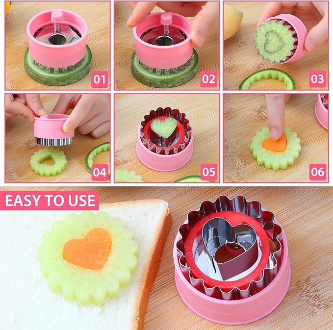 Heart Cookie Cutter Set, 6 Pcs Valentines Day Cookie Cutters, Sandwich Cutter and Sealer,Heart Shaped Cookie Cutter for Biscuits Cakes Fruit and Sandwiches
