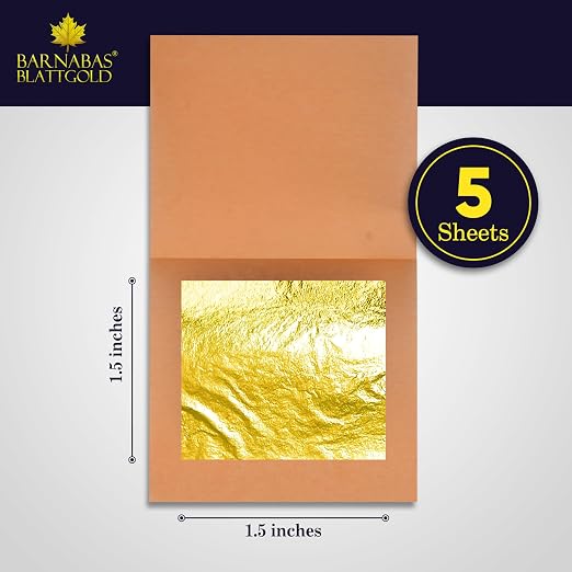 Barnabas Blattgold Edible Gold Leaf 24K - Cake Decorations, Loose Gold Leaf Sheets for Cupcakes - 1.5 inches, Book of 5