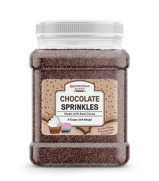Unpretentious Chocolate Sprinkles, 4 Cups, Made with Real Cocoa, Decorative Dessert Topping
