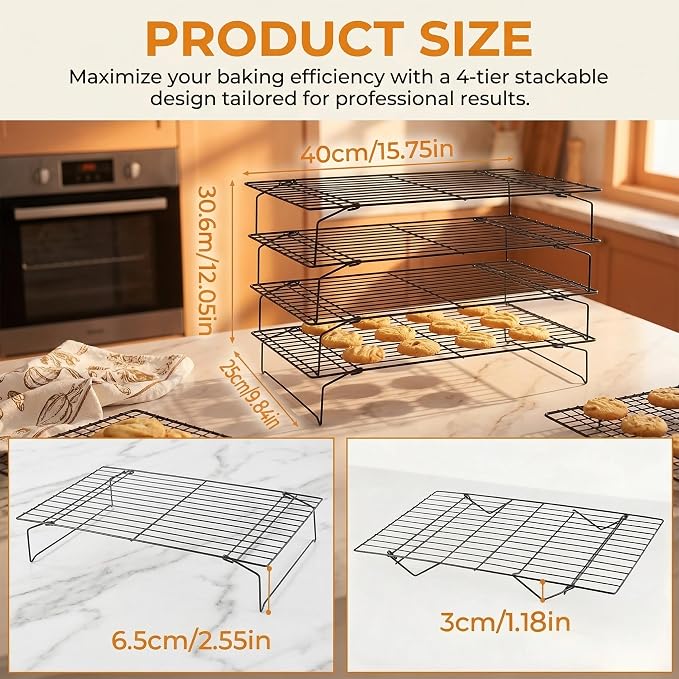 Detachable Collapsible Cooling Racks, Wire Cooling Rack Stackable Drying Rack for Bread Cookie Baking Candy Fruits (4-tier)