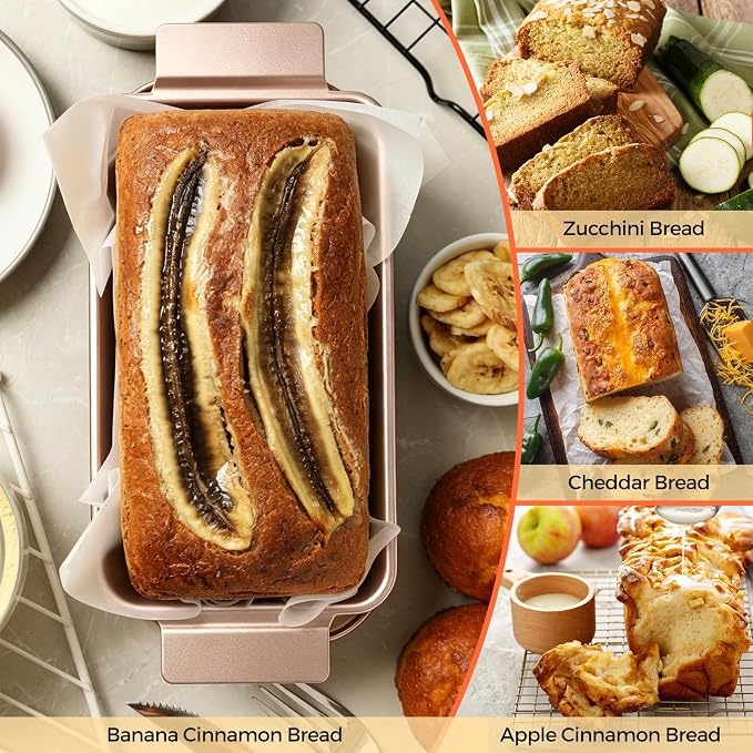 TLAZZ 2 Pack Meatloaf Pan with Drain Tray, Non Stick Meat Loaf Pan with Drip Tray, 9.4 x 5.5 Inch Loaf Pan for Baking Bread and Meatloaf, Gold