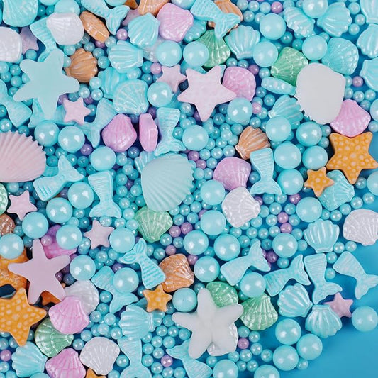 Blue Ocean Mermaid Sprinkles, Edible Seashells Cake Decorations, Starfish Mermaid Tails Candy Sugar Pearls, For Baking Cupcake, Cookie, Ice Cream Toppings, Beach Ocean Theme Birthday Party Supplies