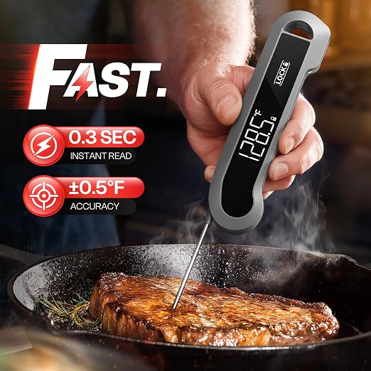 0.3 Sec Instant Read Meat Thermometer Digital for Cooking, ±0.5℉ Precision, Food Thermometer for Grilling, Air Fryer, Smoker, Candy, BBQ Essentials, Gift for Dad Him Men Birthday, Grey