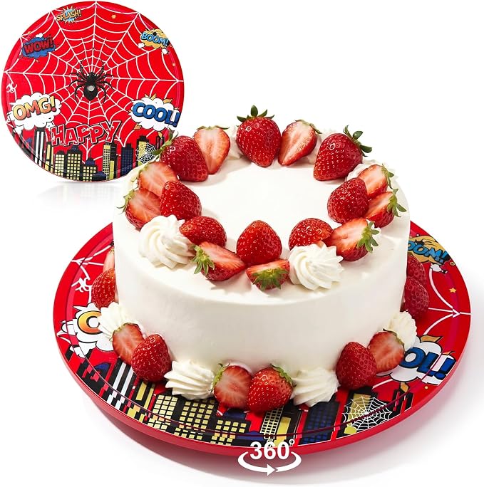 11 Inch Spider Rotating Cake Stand, Spider Party Cupcake Dessert Display with Non-Slip Base Round Spinning Cake Holder Charcuterie Board Server Tray for Party Wedding Birthday