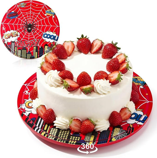 11 Inch Spider Rotating Cake Stand, Spider Party Cupcake Dessert Display with Non-Slip Base Round Spinning Cake Holder Charcuterie Board Server Tray for Party Wedding Birthday