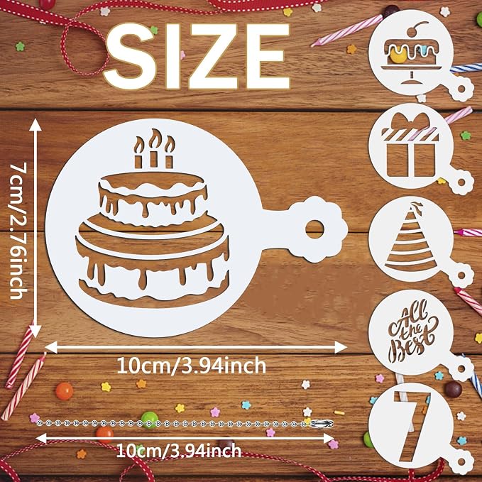 JULBEAR Birthday Cookie Stencils 36 Pcs Reusable Templates for Cake Baking | Reusable Mold, Birthday Party Dessert Coffee Decoration, Cookies Painting DIY, 36 Pieces Templates Tools