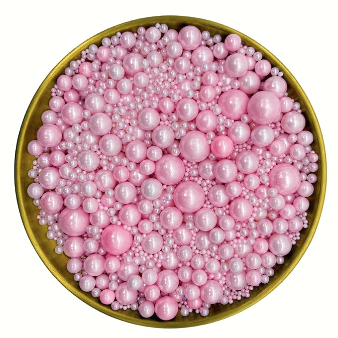 Dynastang Mixed Size Pink Pearls Sprinkles Edible Pearls Cake Decorating Pearls Cake Decorations Cupcake Toppers Cookie Decorating Perfect for Cakes, Cupcakes, Desserts Toppings 3OZ