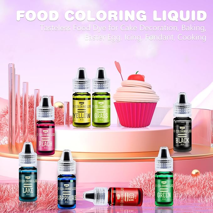 Food Coloring Set - 22 Vivid Colors Food Coloring Set for Baking, Cake Decorating, Cookie, Fondant and Macaron - Liquid Tasteless Food Color Dye for DIY and Crafts - .25 fl. oz. Bottles