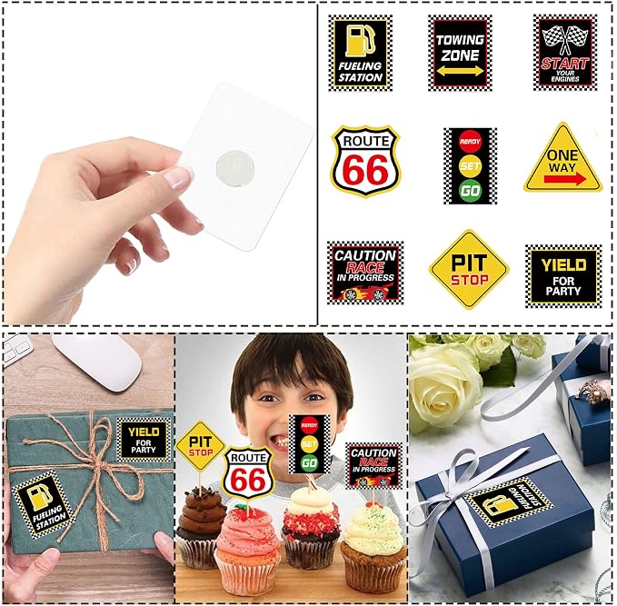 36PCS Race Car Cupcake Toppers Racing Warning Signs Party Decorations Baby Shower Drink Topper Boy Children Birthday Party Decorations Racing Theme Party Cake Decorations