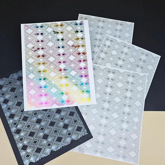 3pc Rhombus Background Stick&Shine Foil Transfer Sticker Paper for Handmade Card Making Scrapbooking and Album Journal Invitation Decoration Metallic Hot Foil Transfer Printing Adhesive Sheets