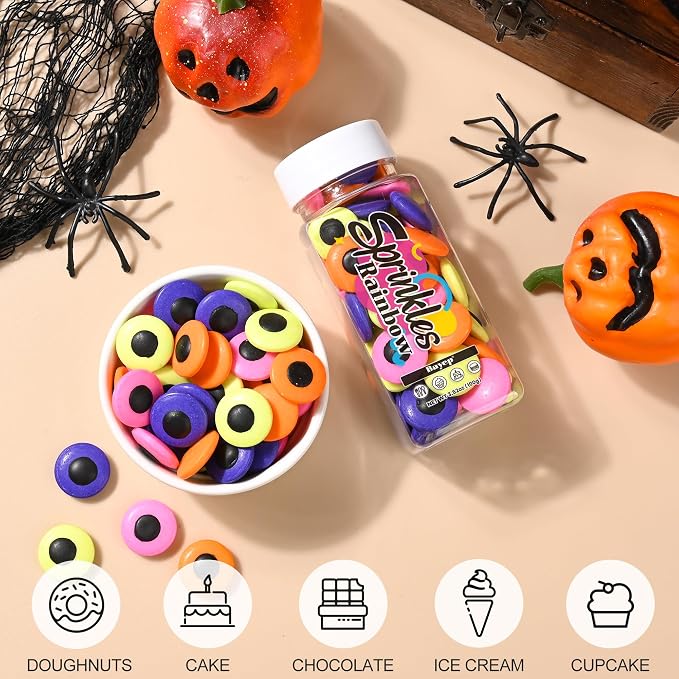 Bayep Rainbow Sprinkles for Cake Decorating Big Eyeball Candy for Ice Cream, Cookies, Baking, Cupcake Topper Colorful Sprinkles Perfect for Birthday Party Halloween Holiday Supplies 3.52 Ounce