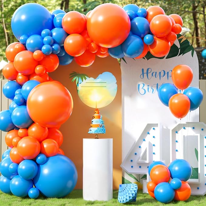 Blue and Orange Balloon Arch Kit, 100 Pcs Blue and Orange Balloon Garland Kit, Latex Balloons Different Sizes 18/12/10/5 inch for Birthday Graduation Space Themed Party Decorations
