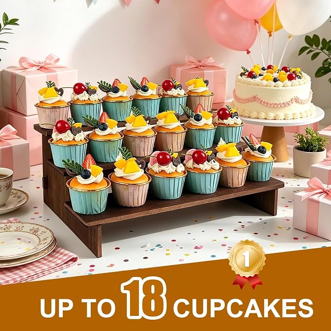 3 Tiered Cupcake Stand - 30s Quick Assembly, Easy Carry&Store | Wooden Cupcake Display Stand, 3 Tier Serving Tray for Vendors, Cup Cake, Dessert, Cookie, Figures, Spice Rack, Farmers Market