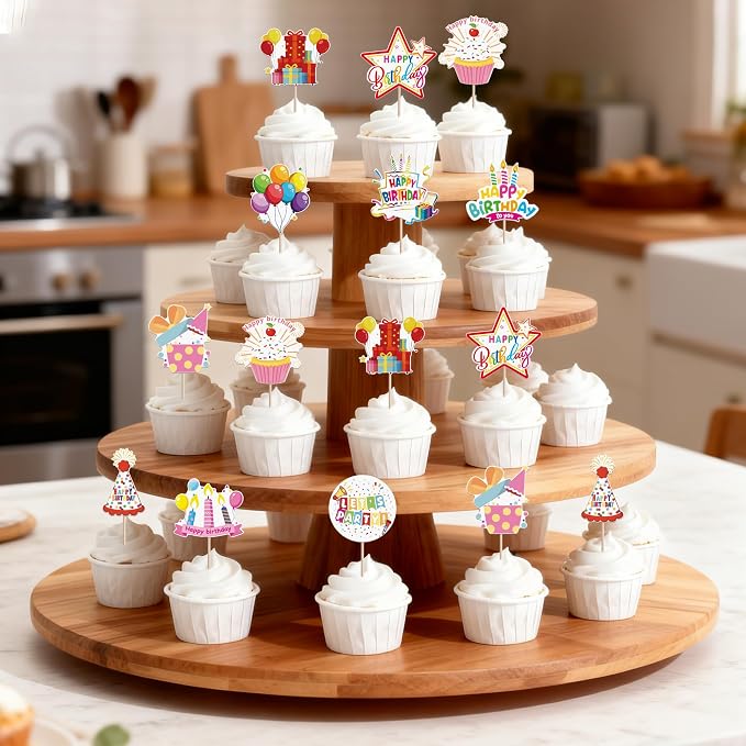 40 PCS Happy Birthday Cupcake Toppers Balloon Star Cheers Party Time Firework Cupcake Pciks Happy Birthday Cake Decorations for Celebrating Anniversary Theme Party Cake Decorations Supplies Colorful