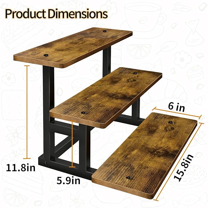 Lilybud--lily 3 Tier Cupcake Stand, Wooden Risers Display Stands Stepped Dessert Table Display Set with Metal Frame Tiered Tray Stand Serving Trays for Party Farmers Market Display 2 Pack