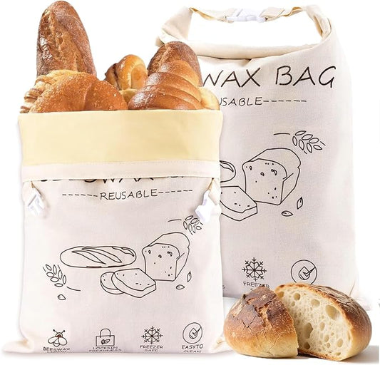 Reusable Beeswax Bread Bag - Bread Bags for Homemade Bread,Cotton Sourdough Bread Bags, Sourdough Storage Bag (2 Pack)