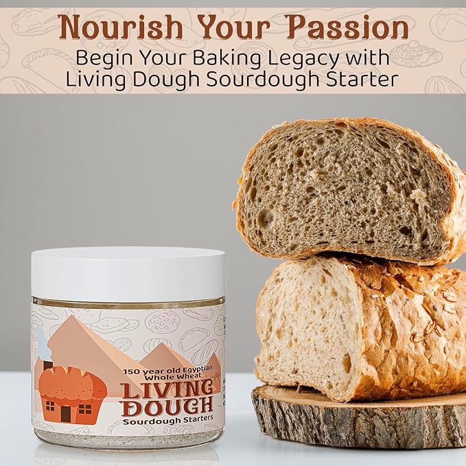 Living Dough - 150 Year Old Egyptian Whole Wheat Sourdough Starter Culture - Active & Live Organic Sourdough Starter for Baking - For Artisan Bread, Pizza Dough, Waffles & More