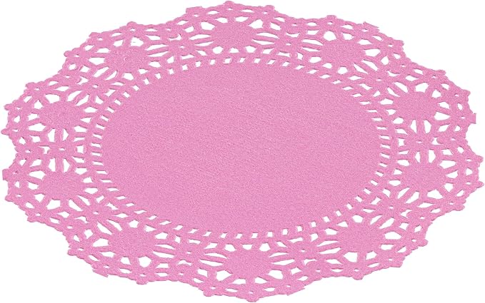 Restaurantware Pastry Tek 4 x 4 Inch Lace Doilies 100 Decorative Tableware Placemats - Disposable Round Pink Paper Table Doilies For Birthdays Or Weddings Table Decor