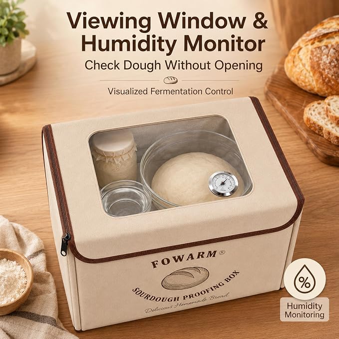 Folding Bread Proofing Box Dough Proofer Sourdough Starter Warmer with 32–108℉ Precision Temperature Control 24H Timer 3-Sided Heating Humidity Monitor 15.7×11.8×11.8in 65W