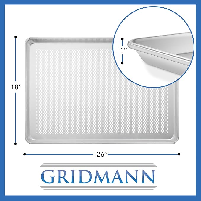 GRIDMANN 18" x 26" Commercial Grade Perforated Aluminum Baking Sheet Pan, Full Size Baking Tray - 12 Pans
