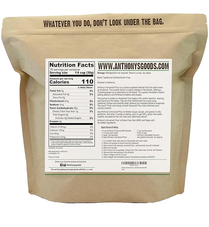 Anthony's Premium Arrowroot Flour, 5 lb, Fine Powder, Gluten Free, Non GMO, Cornstarch Alternative (Pack of 2)