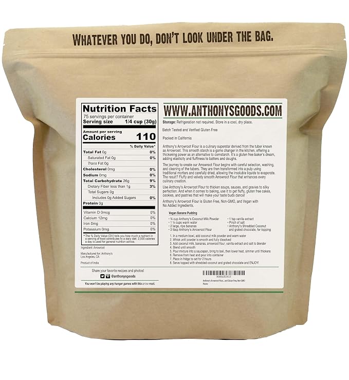 Anthony's Premium Arrowroot Flour, 5 lb, Fine Powder, Gluten Free, Non GMO, Cornstarch Alternative