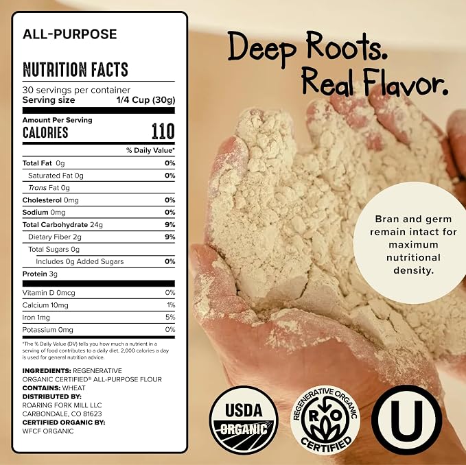 Roaring Fork Mill Stone-Milled All Purpose 00 Flour from Colorado-Grown USDA Organic & Regenerative Organic Certified Heritage Grain – Rich, Earthy Flavor for Artisan Bread, Crackers & Baking 2 Pounds