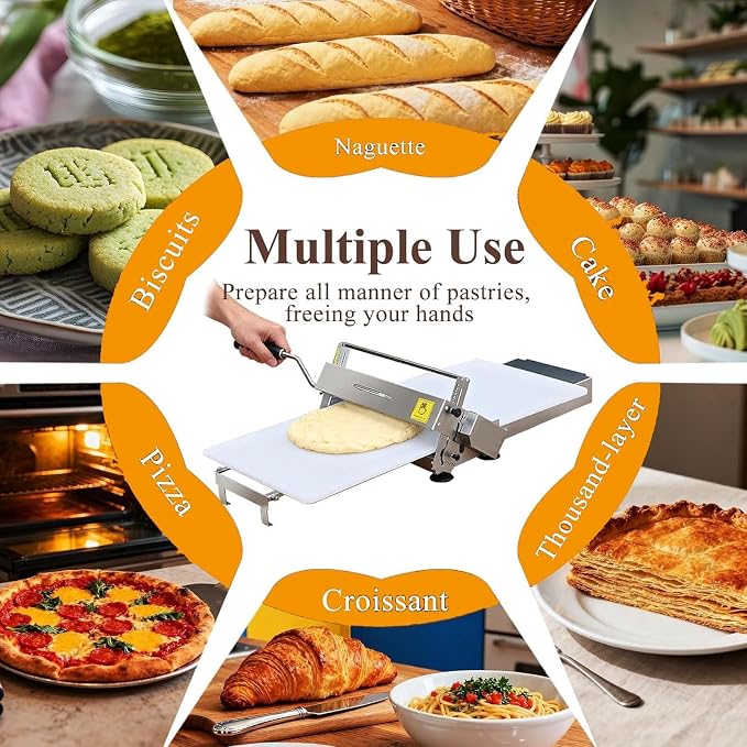 Croissant Dough Laminator:Manual,Folding Dough Roller Sheeter, Stainless Steel Dough Machine-Thickness Adjustable,Table Top Fondant Pizza Pastry Sheeter A300Manual