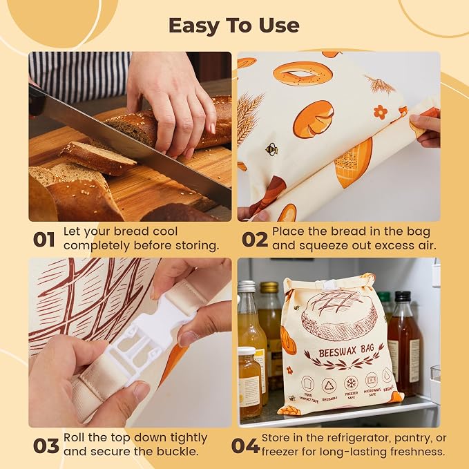 Beeswax Bread Bags for Homemade Bread, 2pcs Reusable Cotton Bread Bags, 17''x13'' Sourdough Storage, Large Reusable Bread Bag, Eco-Friendly Loaf Guard