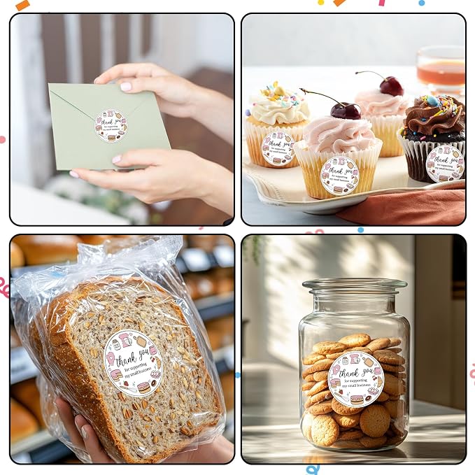 Heyfibro 500 PCS 1.5 Inch Thank You for Supporting My Small Business Stickers for Packing, Parties, Bags, Boxes(Baked Goods 2)
