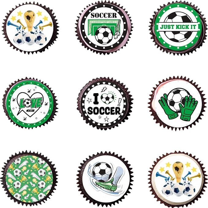 36pcs Edible Soccer Cupcake Toppers Edible Soccer Cake Decorations for Sports Ball Game Theme Baby Shower Birthday Party Cake Decorations Supplies